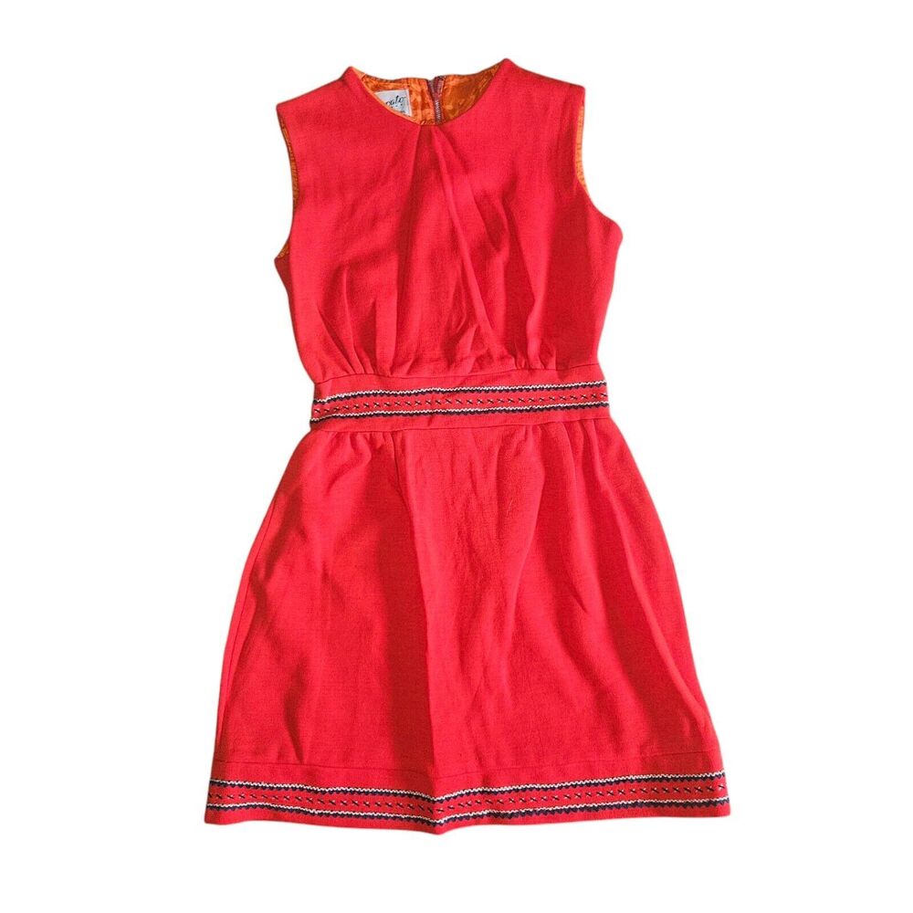 60s Staccato A Line Dress Red Corduroy With Embroidered Accents XS Petite